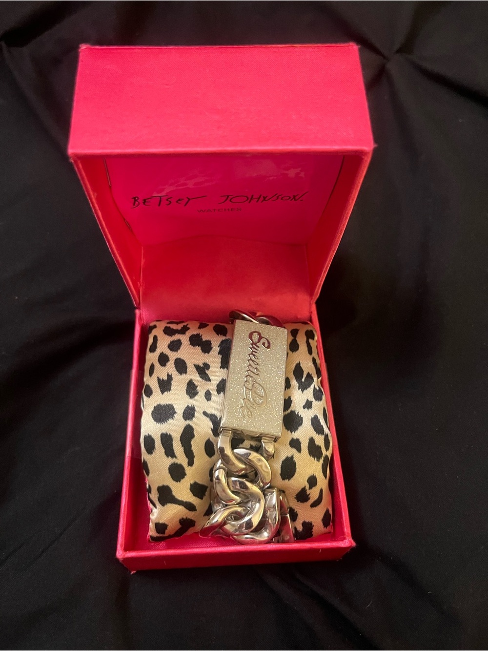 Betsey Johnson Silver Tone Sweetie Pie Chain Watch